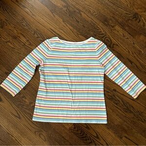 Talbots Sweater Top Women’s Large White Rainbow 3/4 Sleeve Boat Neck Classic